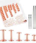 Copper Leather Rivets Kit With Burrs, Setter Tool And Punches, 50 sets shown with tools and storage box for leathercraft