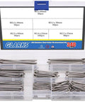 All In One 340 Piece Six Sizes 304 Stainless Steel Cotter Pin Clip Assortment Kit in open storage box