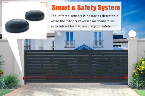 Heavy Duty 1800lb Automatic Sliding Gate Opener With 370W Copper Motor 40ft Gate Capacity featuring IR sensor for safety