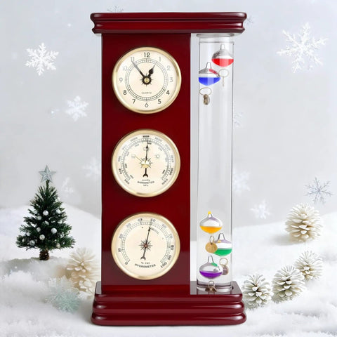 Analog Weather Station With Galileo Thermometer And Quartz Clock In Gold Finish Dope Barometer And Hygrometer Indoor Outdoor Home Decor Gift For Family Or Friends