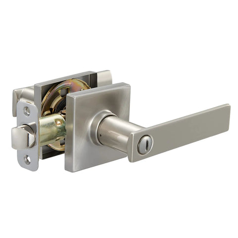 Six Pack Satin Nickel Interior Door Levers For Bedroom And Bath Privacy Non Locking, Square Metal Handles, Reversible