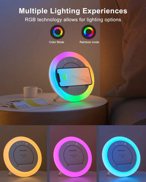 4 In 1 Bluetooth Speaker With Lights And Wireless Charging Station For Teens And Dorm Rooms, Colorful Night Light Display