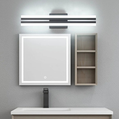 Modern Black 24 Inch LED Vanity Light Over Mirror For Bathroom Wall Mount Dimmable IP44 Waterproof Matte Metal Back Panel