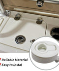 Four Piece Set Of Two Inch White Abs Plastic Flush Pull Slam Latches Built To Handle The Elements On Marine Boats And Live Fish Tanks With A Dead Simple Install And Super Solid Lock on a boat hatch.