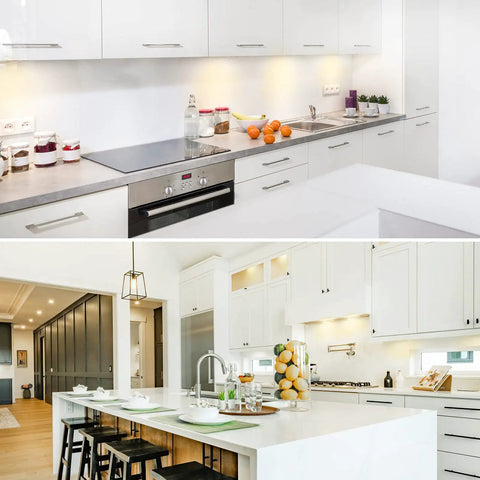 Modern kitchen with 12 Pack G8 LED Bulbs Dimmable 120V T4 20W Warm White 3000K under cabinet lighting for home, sleek design