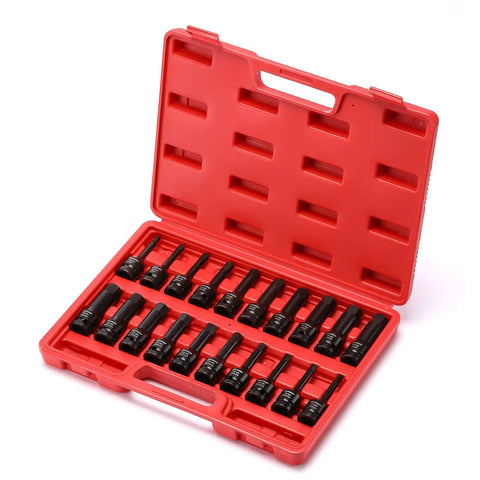 Heavy Duty Half Inch Drive Impact Hex Bit Set, 20-Piece Master Allen Socket Kit With SAE And Metric Sizes in red case