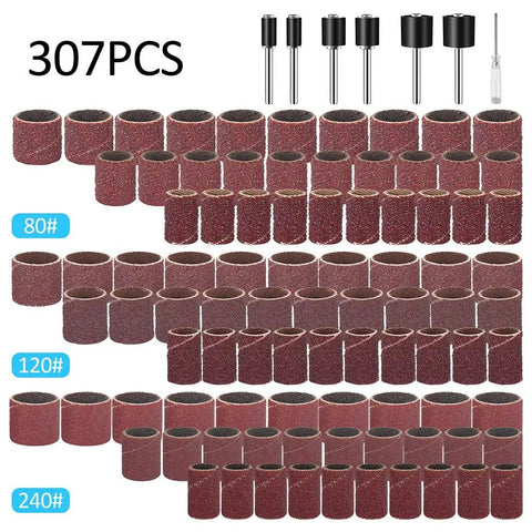 Superb 307 Piece Sanding Drum Kit With 80 To 240 Grit Abrasive Sleeves For Electric Mini Grinders arranged by grit levels.