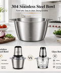 Homeasy Electric Food Chopper 2L stainless steel bowl for food prep, safe and easy to clean, set on a kitchen countertop.