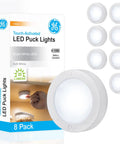 Wireless LED Puck Lights 8 Pack Battery Powered 20 Lumens Touch Tap Lights Stick On Under Cabinet Lighting box and lights