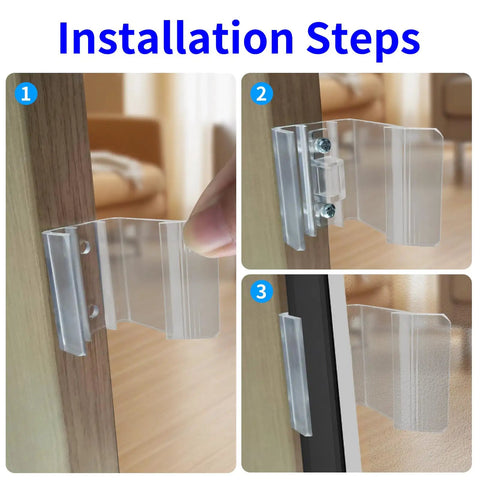 Installation steps for Heavy Duty Universal RV Sliding Closet Door Latches With Slick Hardware Kit on wooden door.