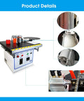 Beefed Up 1200W Automatic Edge Banding Machine For Woodworking Desktop Edgebander with detailed views of controls and components.