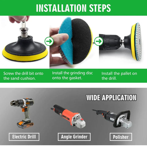 Installation steps for 4 Inch Diamond Polishing Pads Kit With 5 8 11 Backer Pad 12 Pcs Wet Dry Granite Marble Concrete Quartz Polishing Pads Range 50 6000 Grit For Drill Grinder Polisher Pro Grade