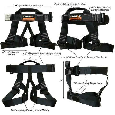 Beefy Rock Climbing Harness For Mountaineering Tree Climbing Ziplining And Rappelling 5,000 Lbs Rated Adjustable Waist 24 To 42 Inches
