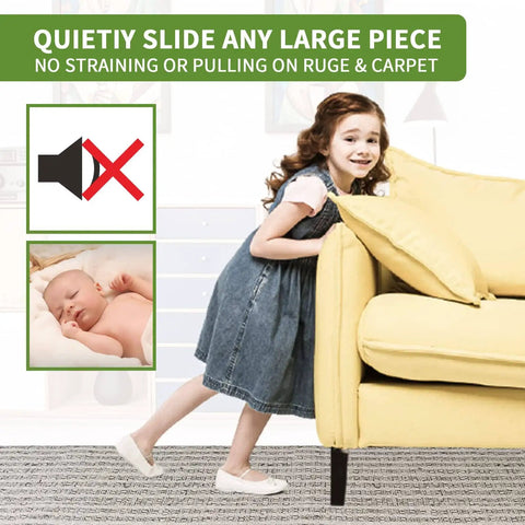 Child moving a couch using Carpet Furniture Sliders 8 Pack 3 And A Half Inch Move Heavy Furniture Effortlessly One Person Setup