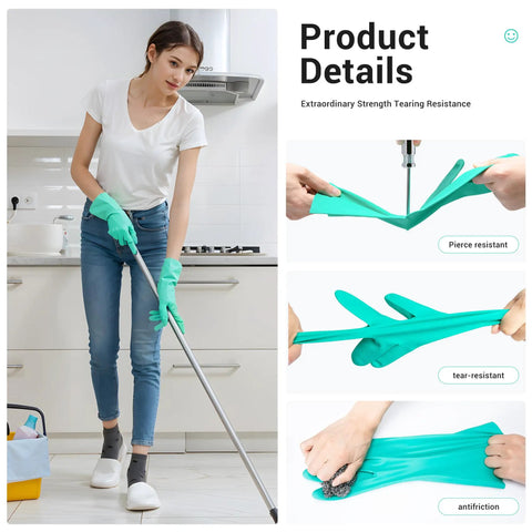 Top Tier Chemical Resistant Nitrile Gloves Medium Single Pair shown during cleaning tasks with ant Slip grip and tear resistance.