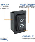 40 Amp RV Reversing Motor Closed Circuit Switch for Awnings and Slide Outs, Black Momentary Rocker Toggle, Up and Down Control