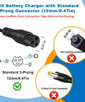 Diagram of 24V Scooter Charger For Electric Scooters And Dirt Bikes Compatible With MX350 MX400 showing 3-prong connectors.