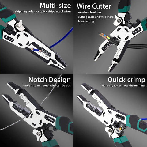 10 In 1 Wire Stripper Tool For Electrical Cables Heavy Duty Multi Tool Pliers With Wire Crimper Side Cutter Shearing Deburring