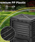 Outdoor Compost Bin 80 Gallon Aerated Compost Box With Top Flip Lid shown in garden, highlighting weather-resistant premium PP plastic.