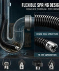 Flexible spring design for Heavy Duty 10 Piece Plug Busting Drain Cleaners Designed For 50 Foot Snake Auger Cable Rig.