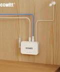 GW3000 Weather Station Gateway with Wi Fi and Ethernet, installed on wall, showing cables and Ecowitt branding.