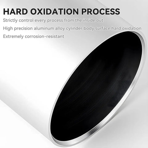 Aluminum alloy cylinder showcasing hard oxidation process and corrosion resistance
