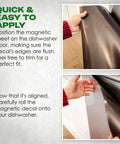23x28 Magnetic Dishwasher Door Cover in Brushed Silver being placed on dishwasher front for perfect fit.