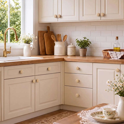 Deadset Classic Light Yellow Ceramic Cabinet Knobs Bundle Featuring 24 Round Vintage Drawer Pulls With Complete Mounting Hardware For Seamless Kitchen Makeover on kitchen cabinet.