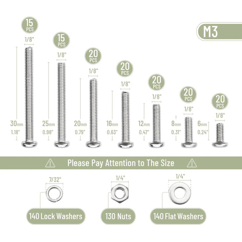 540 Piece Stainless Steel Nuts And Bolts Assortment Kit With Washers And Screws M3 Range In Seven Sizes From 6 To 30mm