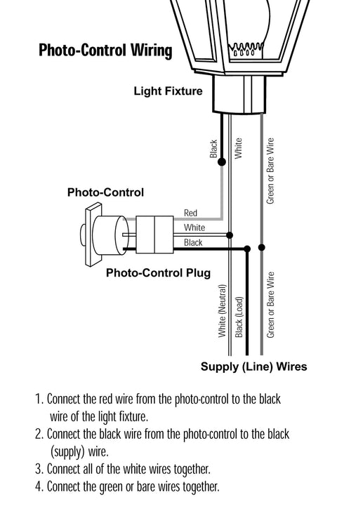 Wiring diagram for Outdoor Dusk To Dawn Photocell Sensor With Ezee Change Plug For 3 Inch Lamp Posts Auto On Off Bronze Finish 120 Volt