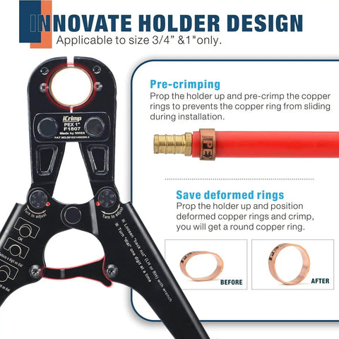 Copper Ring Crimping Tool Kit For F1807 Standards With Interchangeable Jaws and copper ring placement on PEX pipe