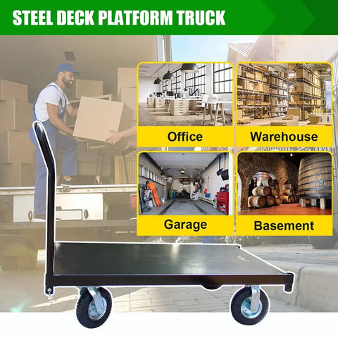 Heavy Duty Steel Platform Truck Smooth Deck Flatbed Dolly 1000 Lb Capacity Portable Cargo Cart 48 by 30 Inch Shop Workhorse Easy Glide Swivel Wheels Warehouse Hauler Move Without The Hustle