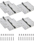 Six Pack 4.5 Inch By 4.5 Inch Heavy Duty Stainless Steel Door Hinges With Ball Bearing, 3mm Thick, Square Corner, Commercial Grade, Includes 48 Screws