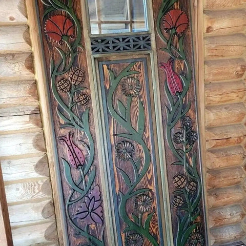 Floral Carved Barn Wood Door 71x34 Inch Rustic Farmhouse Entry Pantry Door Double Or Single Sliding Door No Glass No Hardware