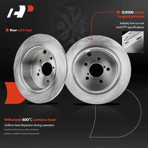 10.78 Inch Rear Solid Disc Brake Rotors And Ceramic Pads Kit For Subaru Crosstrek 2016 2020 Forester 2014 2018 Impreza 2012 2020 XV Crosstrek 2013 2015 Dope Performance Brake Upgrade showcasing two metal rear brake rotors with G3000 metallurgical process.