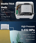 Outdoor Pond Air Pump 500 GPH Aerator Kit showing double thick shells and high pressure pump for ponds up to 3000 gallons
