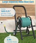 Heavy Duty Garden Hose Reel Cart With Wheels Holds 165 Feet Of Five Eighth Inch Hose In Outdoor Powder Coated Steel Water Storage Rack Includes 3.9 Foot Leader Hose For Yard And Lawn Use Built To Last.
