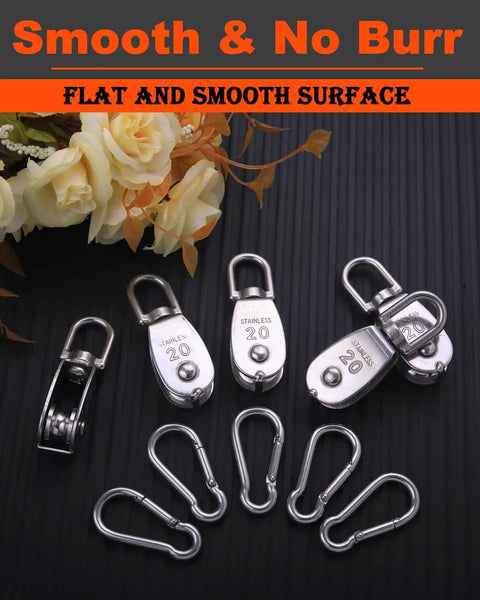 5 Pack M20 Stainless Steel Single Pulley Block Set 304 Grade Lifting Swivel Pulleys With 360 Degree Rotation For Hoisting Heavy Duty Wire Rope System Built To Last Rust Resistant Durable Crane Pulley, smooth flat surface