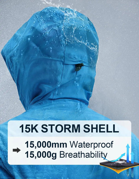 Men's Pro Ski Jacket With 15K Waterproof And 10K Breathable Fabric, blue hood detail showing water resistance.