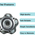 Rear Wheel Bearing And Hub Assembly For Nissan Altima 2007 2018 Maxima 2009 2019 Murano 2015 2016 Pathfinder 2013 2019 5 Lug With ABS Direct Fit Replacement Premium Quality Guaranteed featuring product benefits on side view