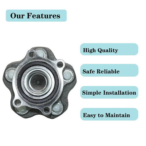 Rear Wheel Bearing And Hub Assembly For Nissan Altima 2007 2018 Maxima 2009 2019 Murano 2015 2016 Pathfinder 2013 2019 5 Lug With ABS Direct Fit Replacement Premium Quality Guaranteed featuring product benefits on side view