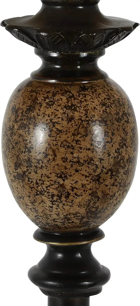 Close-up of bronze resin-marble base from Resin and Marble Table Lamp in Bronze Finish With Round Taupe Beige Softback Shade Three Way Light