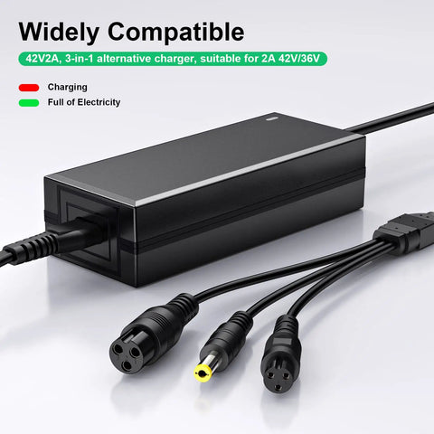 3 In 1 Replacement Charger 42V 2A Power Adapter With 3 Claw Connectors For 8mm 12mm Female Ports 5.5 By 2.5mm Universal 2.1mm Compatible With Jetson Razor Swagtron Gotrax Segway Swagway Scooters And E Bikes