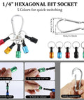 One Quarter Inch Hex Bit Holder Keychain Kit With Quick Change System shown with colorful bit sockets and carabiner