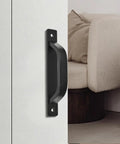 Matte black barn door handle on a white cabinet, 5 inch aluminum pull, part of 2 Pack 5 Inch Black Barn Door Handles Aluminum Cabinet Pulls For Closet Wardrobe Drawer Dresser And Cupboard Hardware Matte Black Finish Easy Install With Screws Included Ideal For Sliding Doors Furniture Update