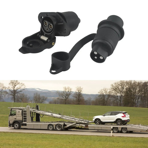 Heavy Duty 12V Trailer Adapter Plug For Din 72572/9680 with copper contacts shown on a towing truck.