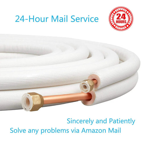 25 Ft Insulated Copper Line Set For Mini Split Systems With One Half Inch And One Quarter Inch Lines Seamless ASTM B280 Tubing Leak Proof Heavy Duty Air Conditioner Refrigeration Coil coiled