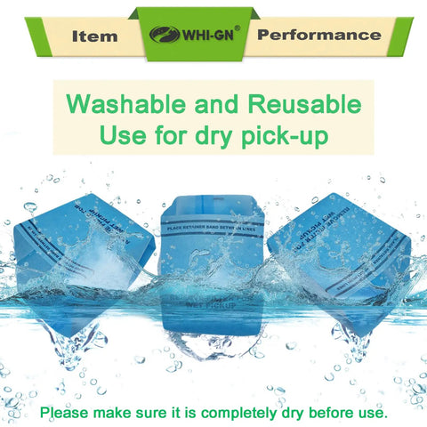 3 vacuum filter bags submerged in water with text 'washable and reusable, use for dry pick-up,' for 12 Pack Wet Dry Vacuum Filter Bags Replacement For Stinger MultiFit VF2000 And Workshop WS01025F Craftsman 9-38737 Beefed-Up Heavy Duty Fit For 2.5 To 5 Gallon Husky Bucket Head Shop Vacuums With 6 Retaining Bands And 1 Small Brush