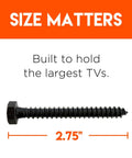 Lag bolt with hex head, 2.75 in long, black steel for mounting a TV