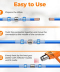 Instructional steps for using 520 Piece Solder Seal Wire Connectors Kit With Waterproof Heat Shrink Butt Terminals for blue wires